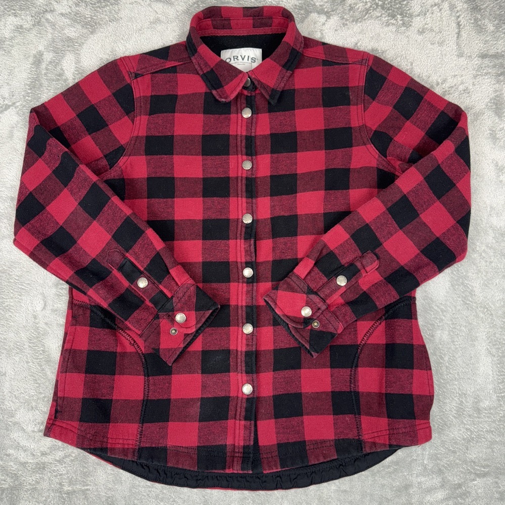 ORVIS Women's Pinnacle Red Buffalo Plaid Flannel Fleece Lined Shirt Shacket Med